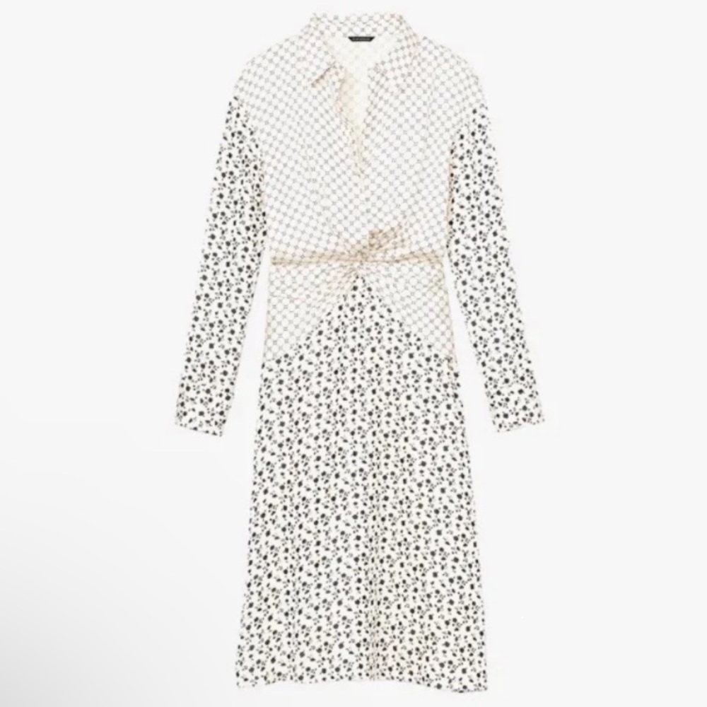 Club Monaco Cydar Cream/Black Midi Shirt Dress Size 10